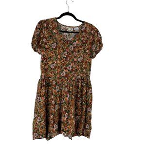 Vintage Erika Women's Dress Multicolor Sz M Peter Pan Collar Cottage Core Boho